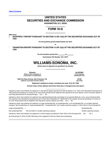 Thumbnail Williams-Sonoma 10-Q Quarterly Report FY2016 
