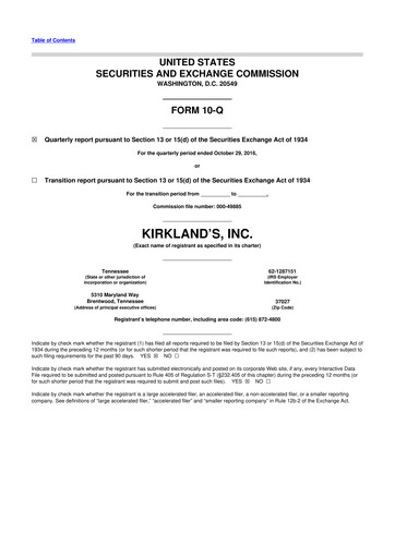 Thumbnail Kirkland's 10-Q Quarterly Report FY 