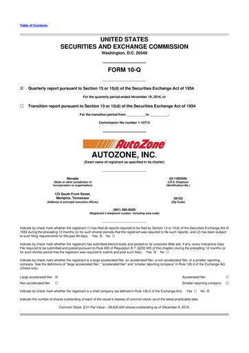 Thumbnail AutoZone 10-Q Quarterly Report FY2017 