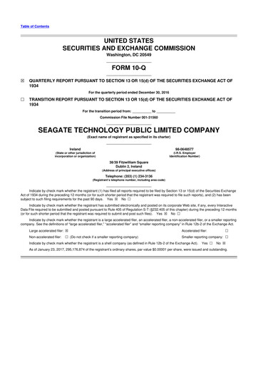 Thumbnail Seagate Technology 10-Q Quarterly Report FY2017 