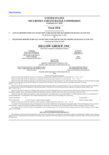 Thumbnail Zillow 10-K Annual Report 2016