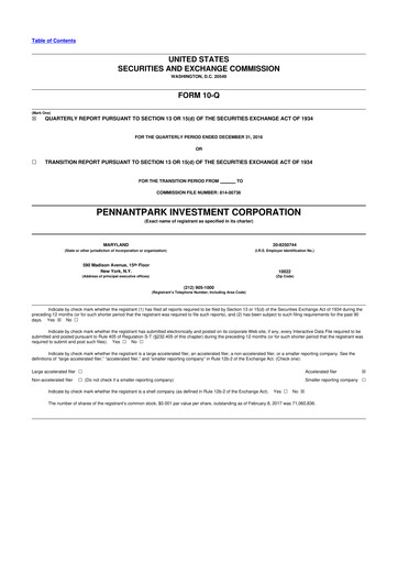 Thumbnail PennantPark Investment 10-Q Quarterly Report FY 