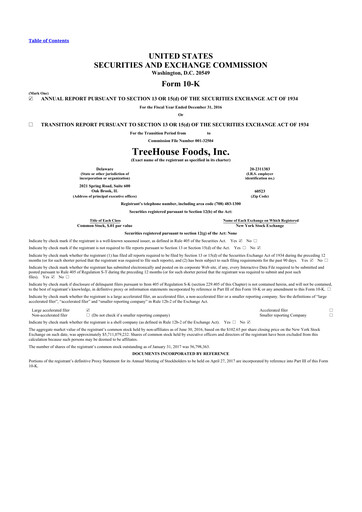 Thumbnail TreeHouse Foods
 10-K Annual Report 2016