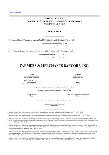 Thumbnail Farmers & Merchants Bancorp 10-K Annual Report 2016