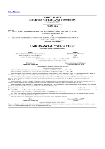 Thumbnail UMB Financial 10-K Annual Report 2016