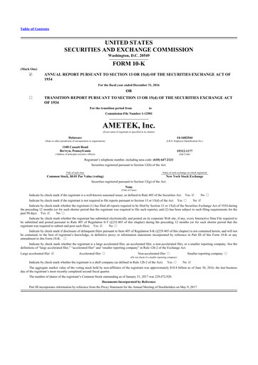 Thumbnail Ametek 10-K Annual Report 2016