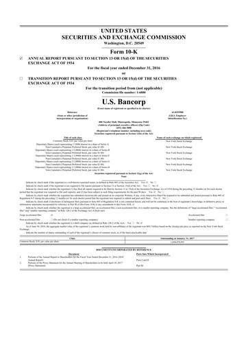 Thumbnail U.S. Bancorp 10-K Annual Report 2016