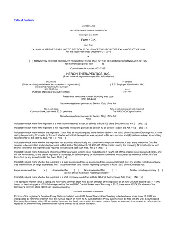 Vorschaubild Heron Therapeutics 10-K Jahresbericht 2016