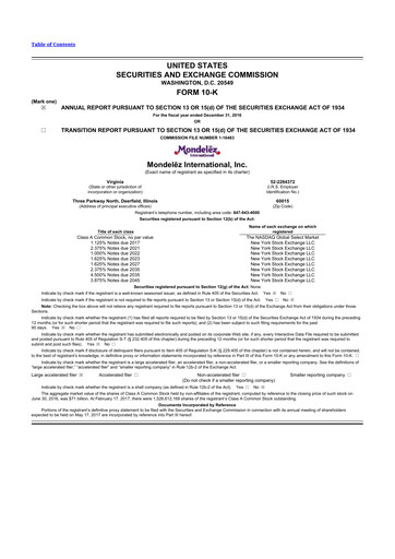 Thumbnail Mondelez International 10-K Annual Report 2016