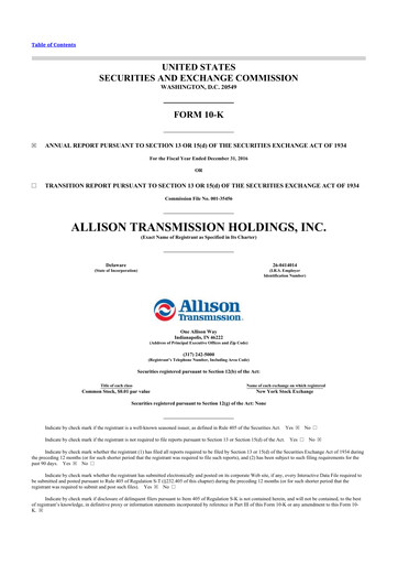 Thumbnail Allison Transmission
 10-K Annual Report 2016