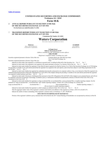 Thumbnail Waters Corporation 10-K Annual Report 2016