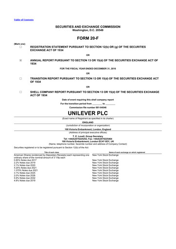 Thumbnail Unilever 20-F Annual Report 