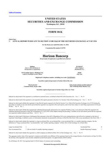 Thumbnail Horizon Bancorp 10-K Annual Report 2016