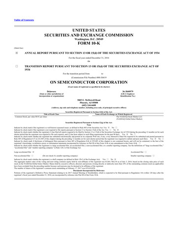 Thumbnail ON Semiconductor 10-K Annual Report 2016