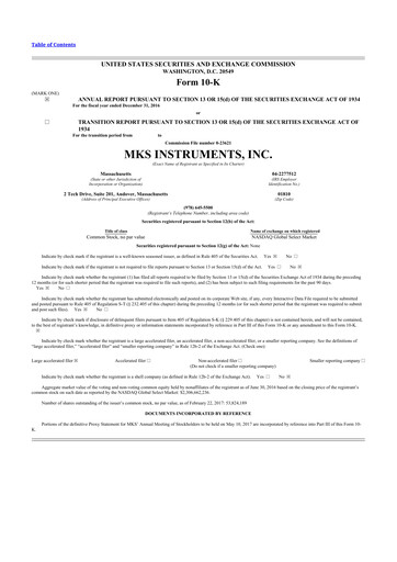 Miniature MKS Instruments 10-K Rapport annuel 2016