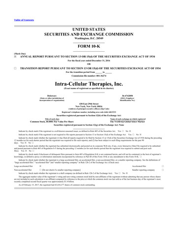 Vorschaubild Intra-Cellular Therapies 10-K Jahresbericht 2016