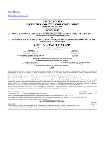 Thumbnail Getty Realty 10-K Annual Report 2016