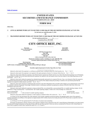 Thumbnail City Office REIT
 10-K Annual Report 2016