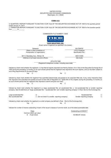 Thumbnail Thor Industries
 10-Q Quarterly Report FY2017 