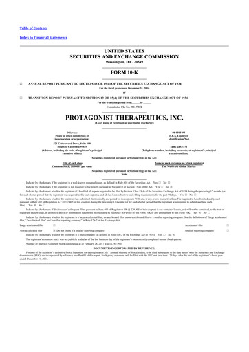 Vorschaubild Protagonist Therapeutics
 10-K Jahresbericht 2016