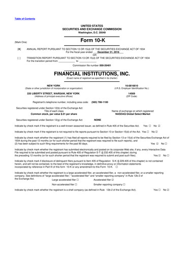 Thumbnail Financial Institutions 10-K Annual Report 
