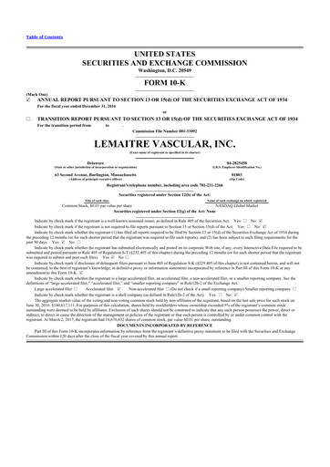 Thumbnail LeMaitre Vascular 10-K Annual Report 2016