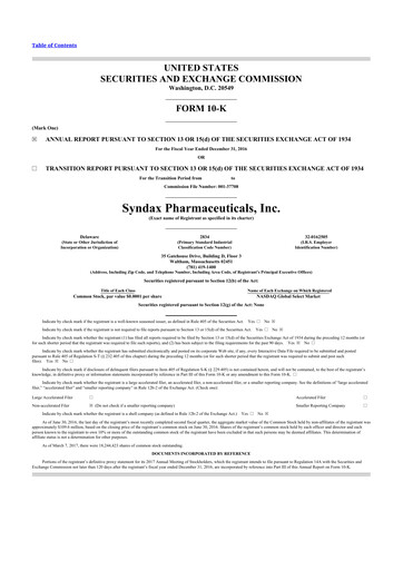 Thumbnail Syndax Pharmaceuticals 10-K Annual Report 2016
