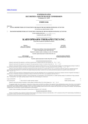 Thumbnail Karyopharm Therapeutics
 10-K Annual Report 2016