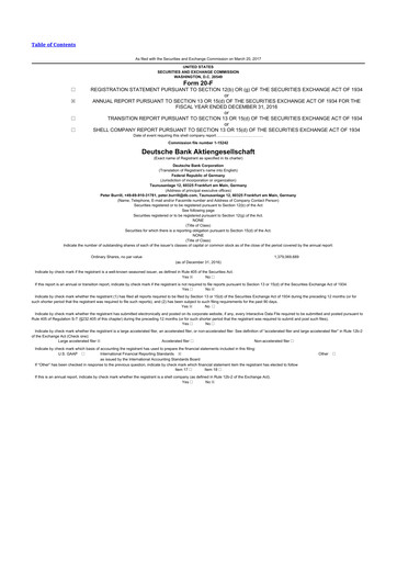 Thumbnail Deutsche Bank 20-F Annual Report 