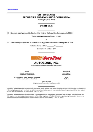 Thumbnail AutoZone 10-Q Quarterly Report FY2017 