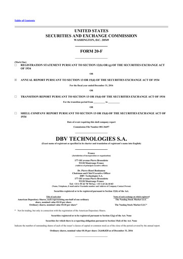 Thumbnail DBV Technologies 20-F Annual Report 