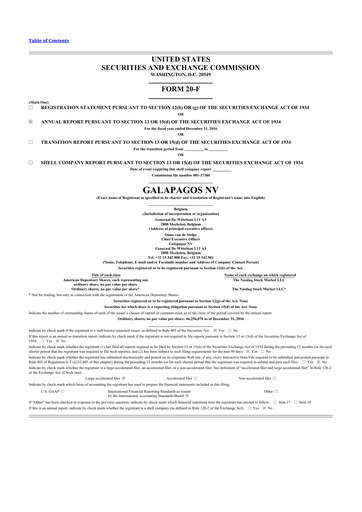 Thumbnail Galapagos NV 20-F Annual Report 