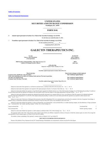 Thumbnail Galectin Therapeutics 10-K Annual Report 2016