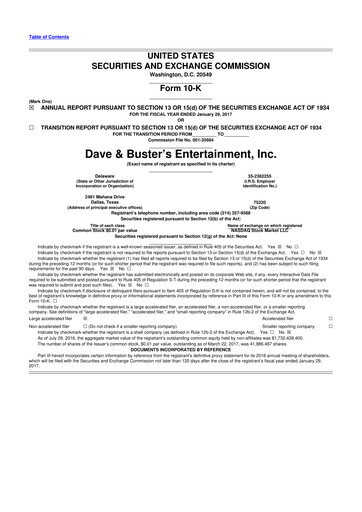 Thumbnail Dave & Buster's
 10-K Annual Report 2016