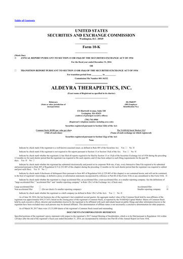 Miniature Aldeyra Therapeutics
 10-K Rapport annuel 2016