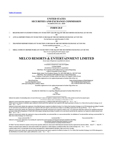 Thumbnail Melco Resorts & Entertainment 20-F Annual Report 2016