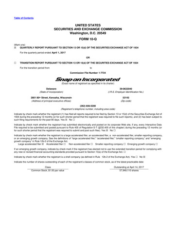 Thumbnail Snap-on 10-Q Quarterly Report FY2017 