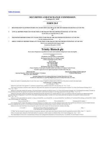 Thumbnail Trinity Biotech
 20-F Annual Report 