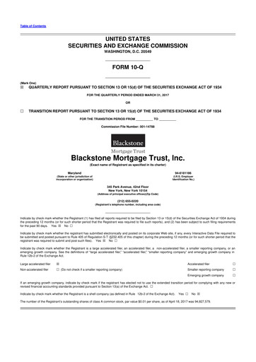 Miniature Blackstone Mortgage Trust
 10-Q Rapport trimestriel 2017 
