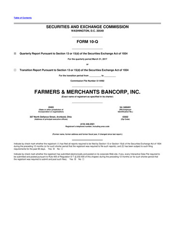 Thumbnail Farmers & Merchants Bancorp 10-Q Quarterly Report FY2017 