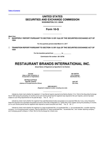 Vorschaubild Restaurant Brands International 10-Q Quartalsbericht 2017 