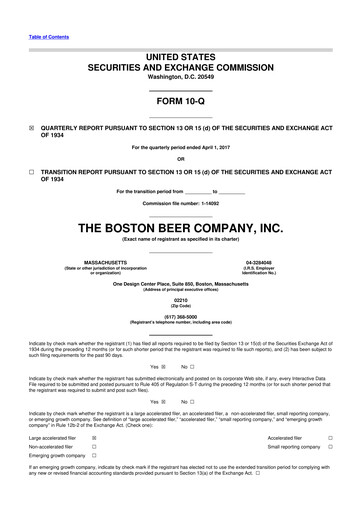 Vorschaubild Boston Beer Company 10-Q Quartalsbericht 2017 