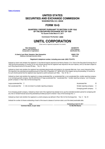 Miniature Unitil Corporation
 10-Q Rapport trimestriel 2017 