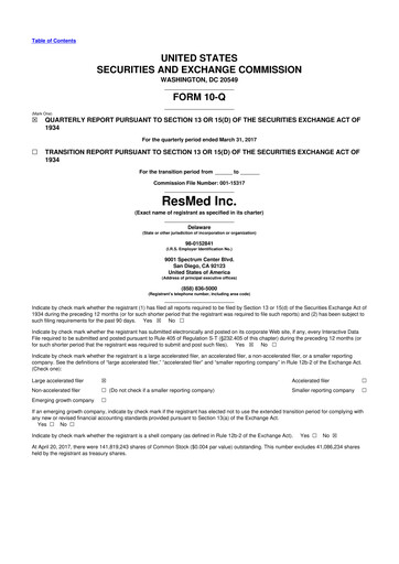 Thumbnail ResMed 10-Q Quarterly Report FY2017 