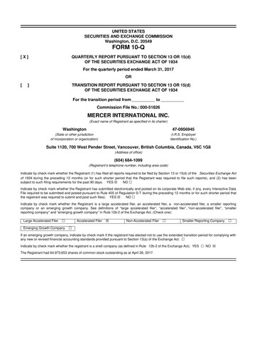 Vorschaubild Mercer International 10-Q Quartalsbericht 2017 