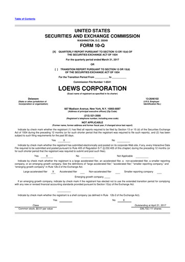 Thumbnail Loews Corporation
 10-Q Quarterly Report FY2017 