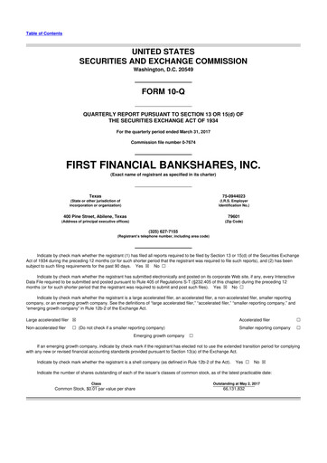 Thumbnail First Financial Bankshares 10-Q Quarterly Report FY2017 