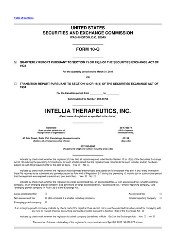 Miniature Intellia Therapeutics 10-Q Rapport trimestriel 2017 
