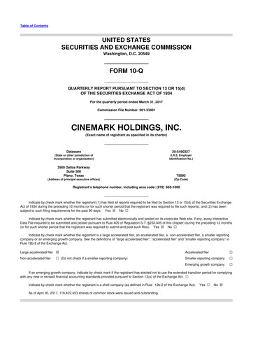 Thumbnail Cinemark Theatres
 10-Q Quarterly Report FY 