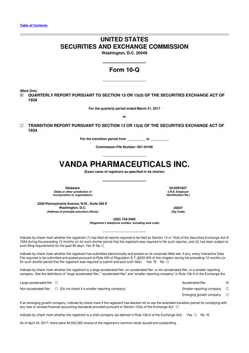 Thumbnail Vanda Pharmaceuticals 10-Q Quarterly Report FY2017 